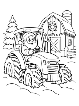 Free printable Santa Driving A Farm Tractor coloring page