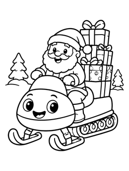 Free printable Santa Driving A Cute Snowmobile coloring page