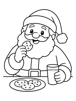 Free printable Santa Eating Cookies And Milk coloring page
