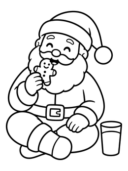 Free printable Santa Eating A Gingerbread Man coloring page