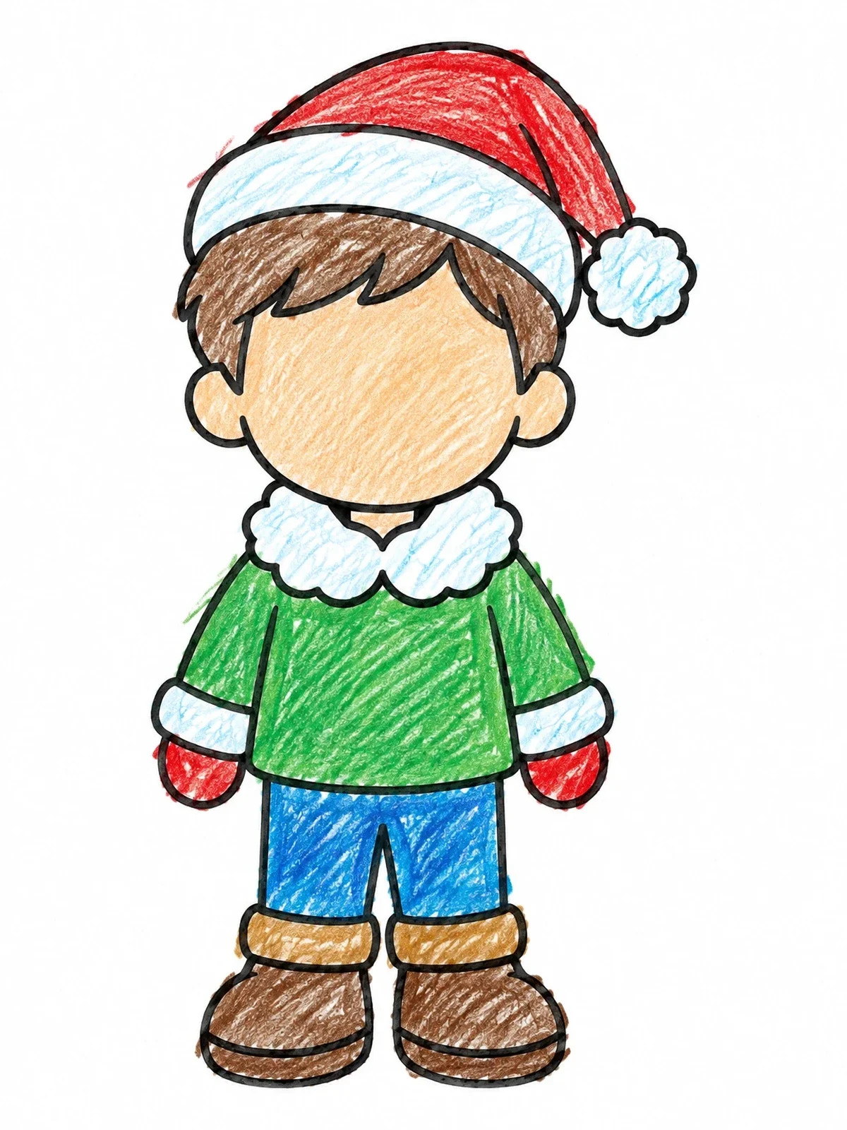 Colored example of the Santa Hat Boy Blank Face Template coloring page