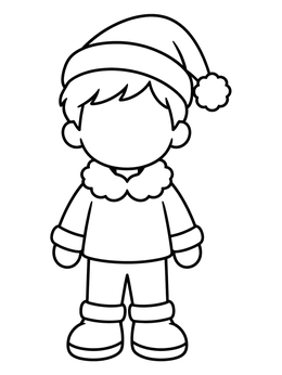 A festive boy wearing a winter hat on this blank faces coloring page.