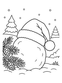 Free printable Santa Hat On A Snowball coloring page