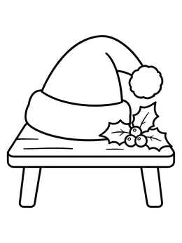 A cozy santa hat sits near holly on this simple santa claus coloring page.