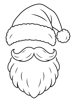 Festive santa hats coloring page featuring a cozy hat with a fluffy beard and curled mustache.