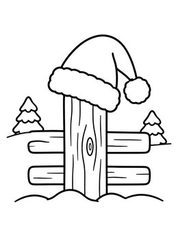 Free printable Santa Hat On Wooden Fence Post coloring page