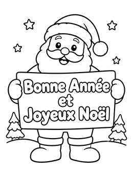 Free printable Santa Holding French Holiday Sign coloring page