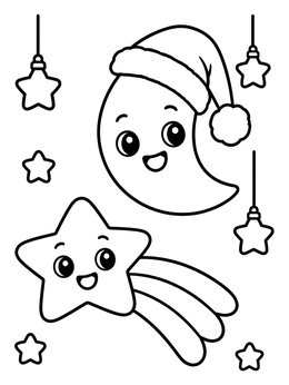 Free printable Santa Moon And Cheerful Shooting Star coloring page