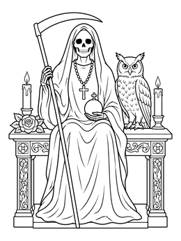 Free printable Santa Muerte Altar With Horned Owl coloring page