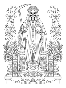Free printable Santa Muerte At Altar Shrine coloring page