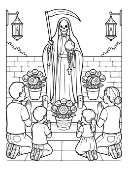 Free printable Family Shrine With Santa Muerte coloring page