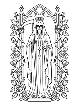 Free printable Santa Muerte In Gothic Arch coloring page