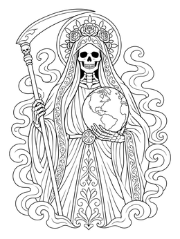 Free printable Santa Muerte Holding The Globe coloring page