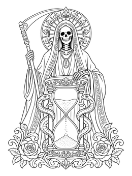Free printable Santa Muerte With Hourglass And Serpents coloring page