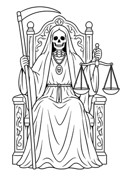 Free printable Santa Muerte On Carved Throne coloring page