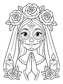Free printable Praying Veiled Lady With Rose Crown coloring page