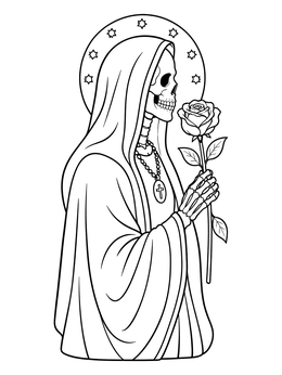 Free printable Santa Muerte Profile With Rose coloring page