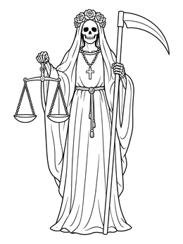 Free printable Santa Muerte With Scales And Scythe coloring page