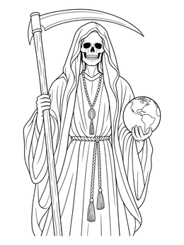 Free printable Santa Muerte With Scythe And Globe coloring page