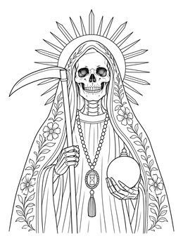 Free printable Santa Muerte With Scythe And Halo coloring page