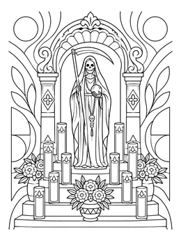 Free printable Santa Muerte Shrine With Candles coloring page