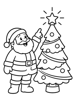 Free printable Santa Pointing At Christmas Tree Star coloring page