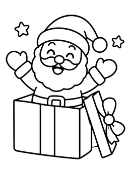 Free printable Santa Popping Out Of Gift Box coloring page