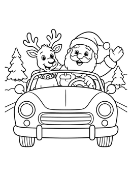Free printable Santa And Reindeer In Convertible coloring page