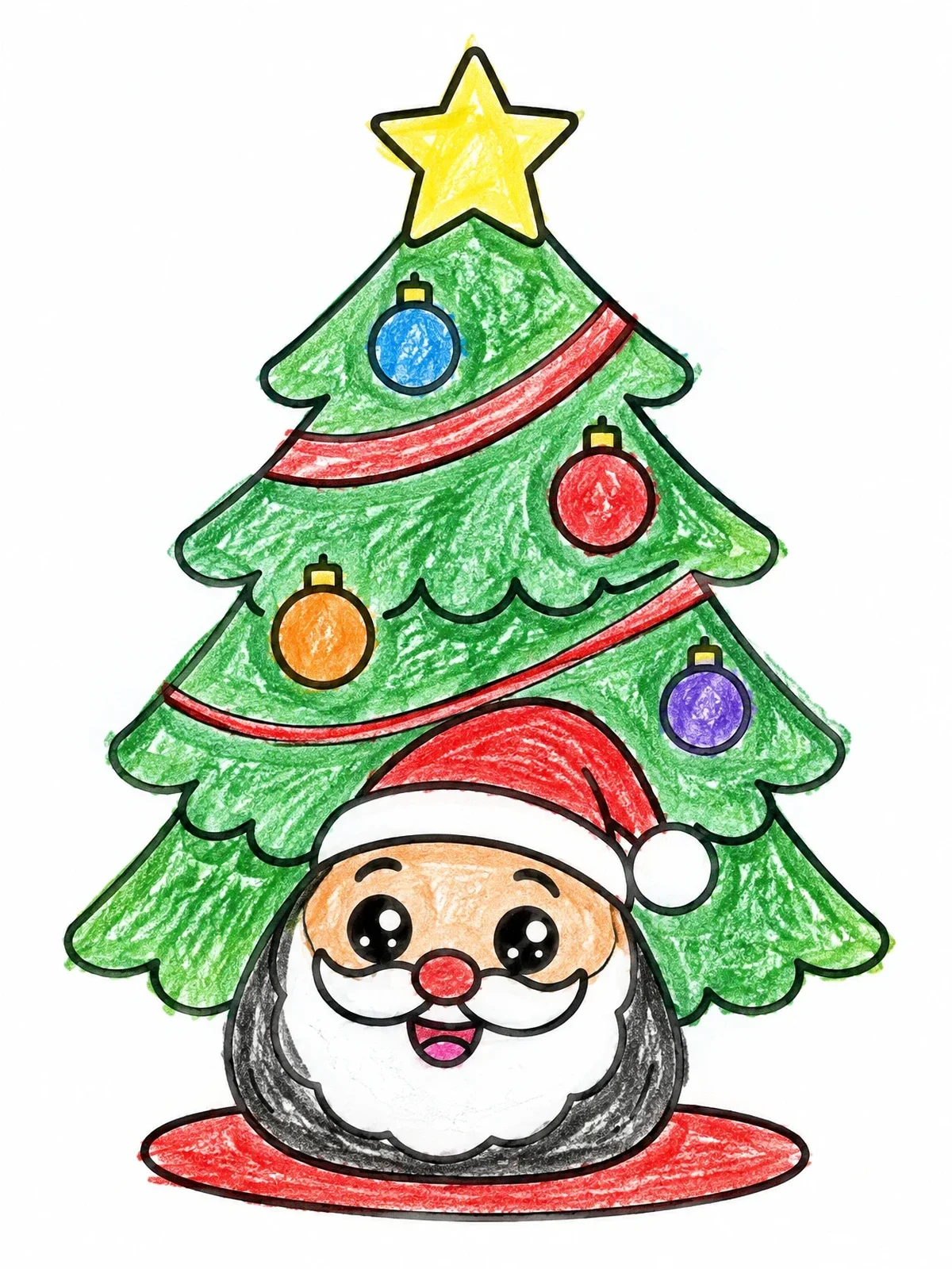 Colored example of the Santa Rock Under Christmas Tree coloring page