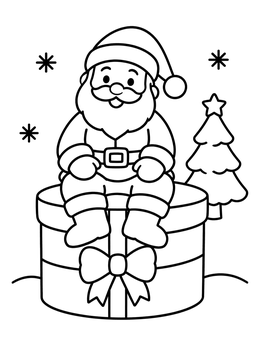 Free printable Santa Sitting On A Gift Box coloring page