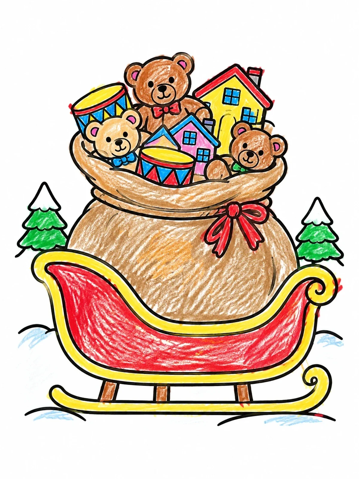 Colored example of the Toy Sack In Santa's Sleigh coloring page
