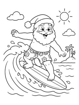 Free printable Santa Surfing On Summer Vacation coloring page