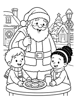 Free printable Santa Visiting Children With Cookies coloring page