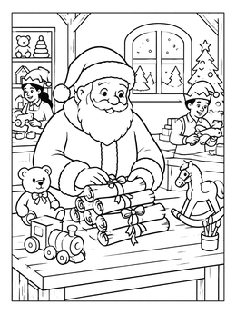 Free printable Santa Organizing Letters In Workshop coloring page