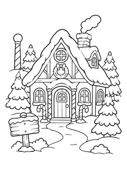 Free printable Cozy North Pole Workshop coloring page