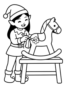 Free printable Elf Painting A Rocking Horse coloring page