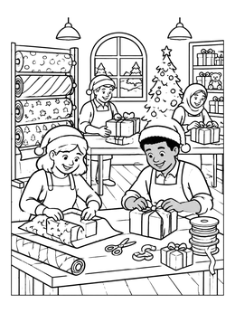 Free printable Gift Wrapping Station In The Workshop coloring page
