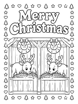 Free printable Cozy Reindeer In Barn Stalls coloring page