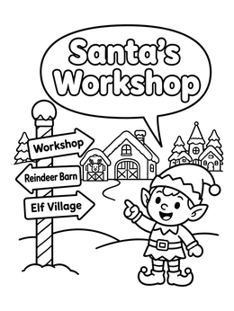 Free printable Cheerful Elf And North Pole Signs coloring page
