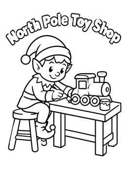 Free printable Elf Painting A Toy Train coloring page