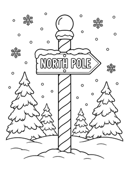 Free printable North Pole Signpost In Winter coloring page