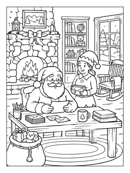 Free printable Santa Reading Letters In His Cozy Study coloring page