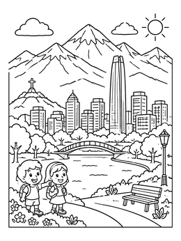 Free printable Santiago City And Andes Mountains View coloring page