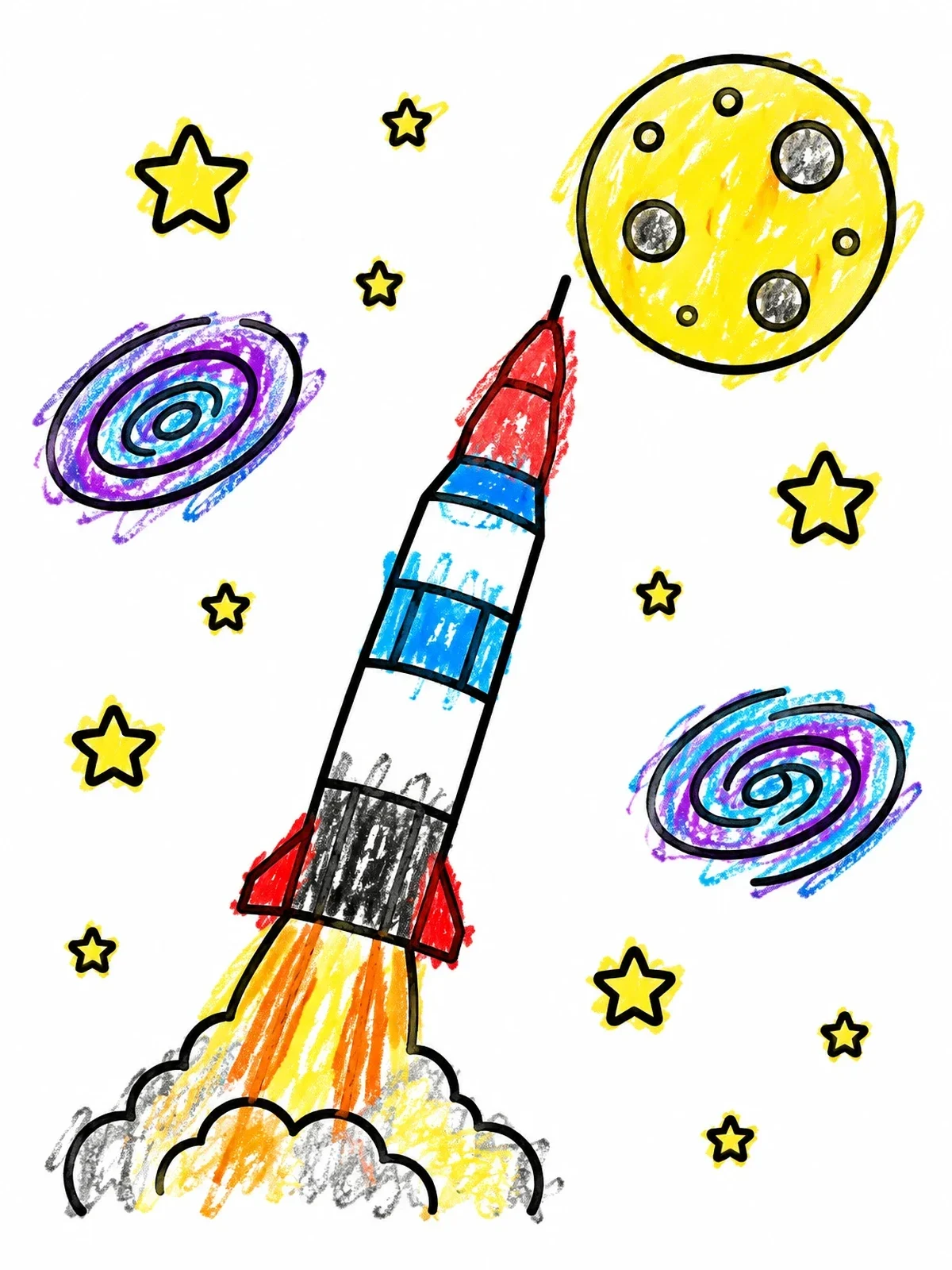 Colored example of the Rocket Blasting Toward The Moon coloring page