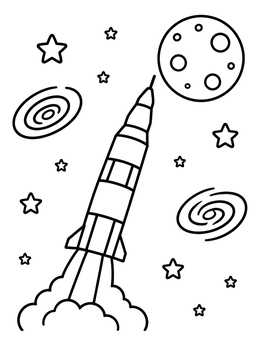 Free printable Rocket Blasting Toward The Moon coloring page
