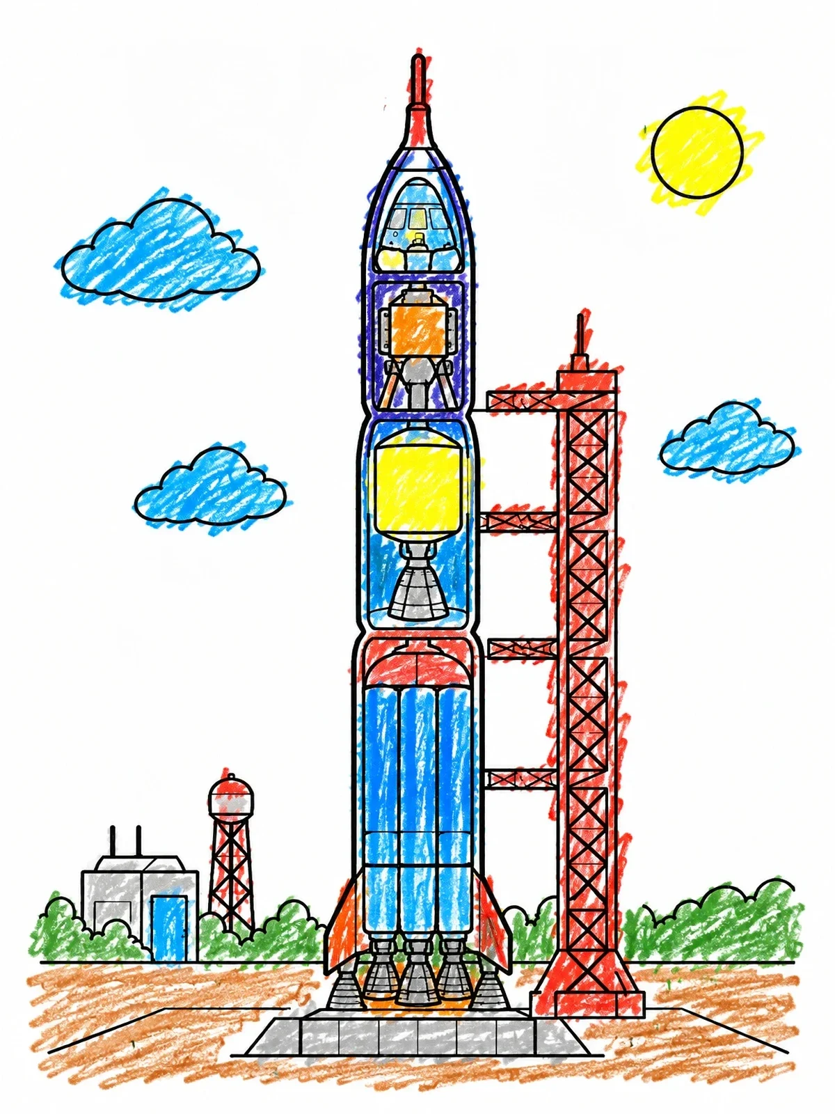 Colored example of the Saturn V Rocket Launch Diagram coloring page