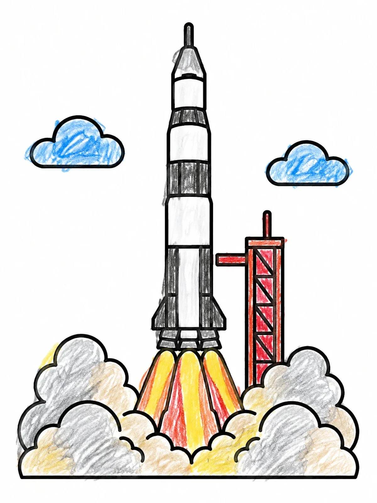 Colored example of the Saturn V Rocket Launch coloring page
