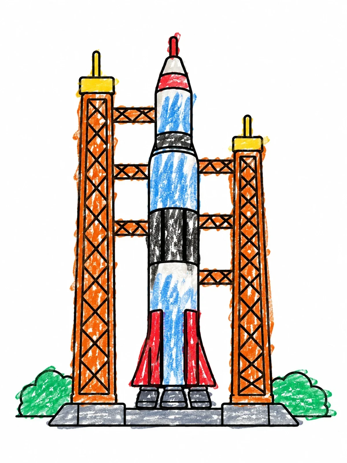 Colored example of the Saturn V Rocket On Launch Pad coloring page