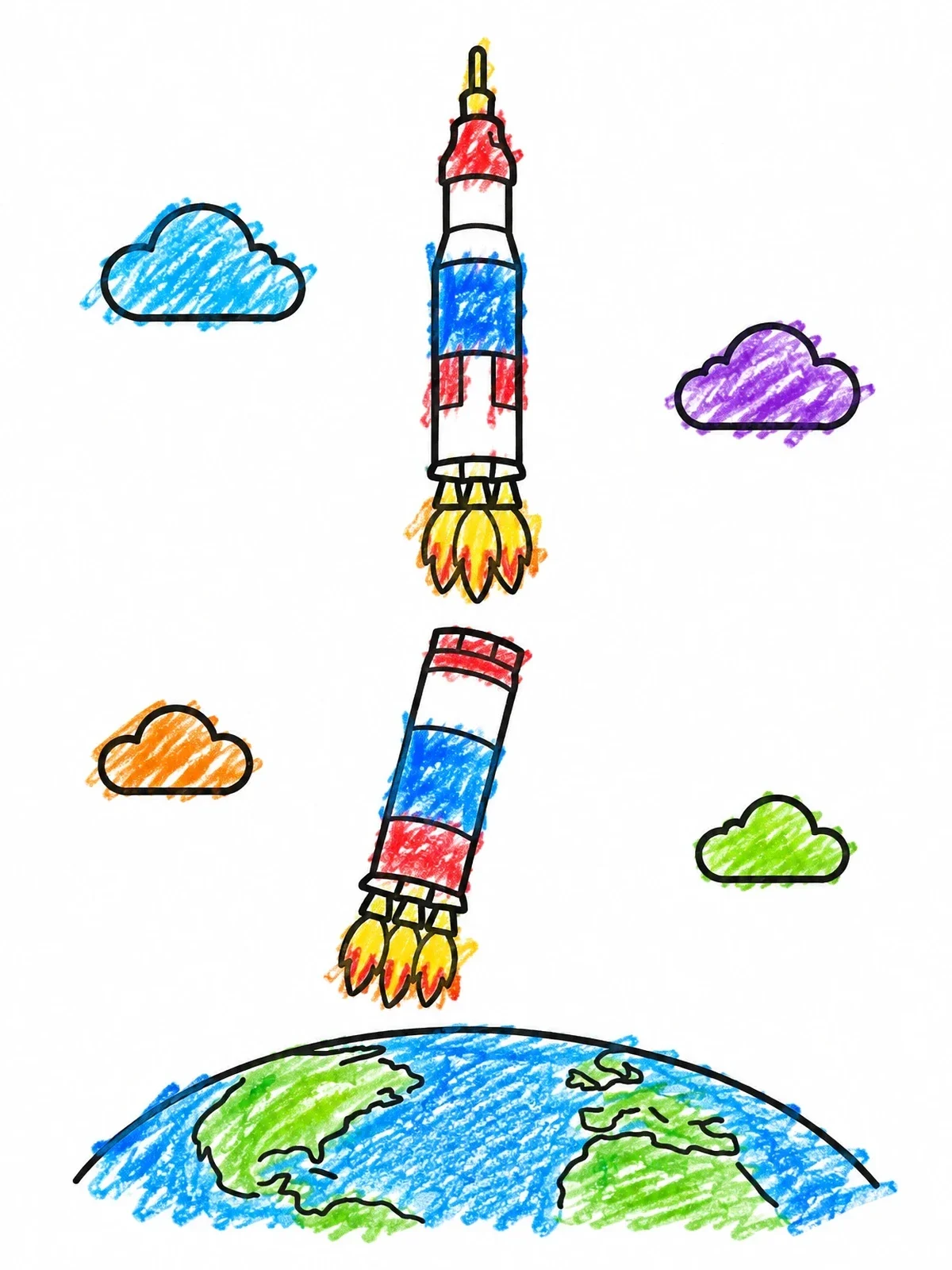 Colored example of the Saturn V Rocket Stage Separation coloring page