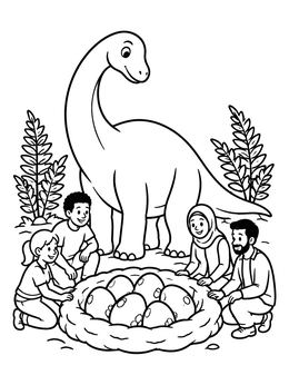 Free printable Family Visiting A Dinosaur Nest coloring page